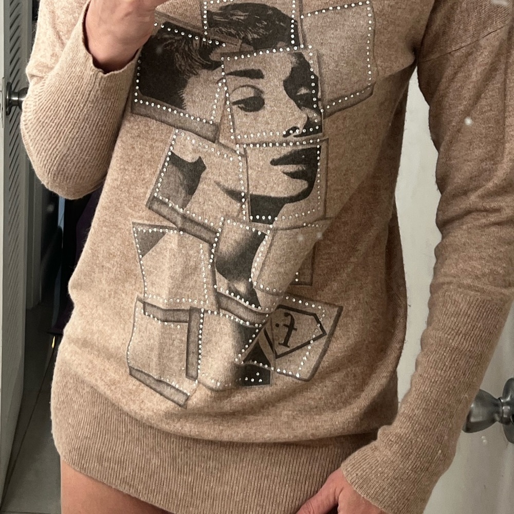 Beige soft rhinestone sweater